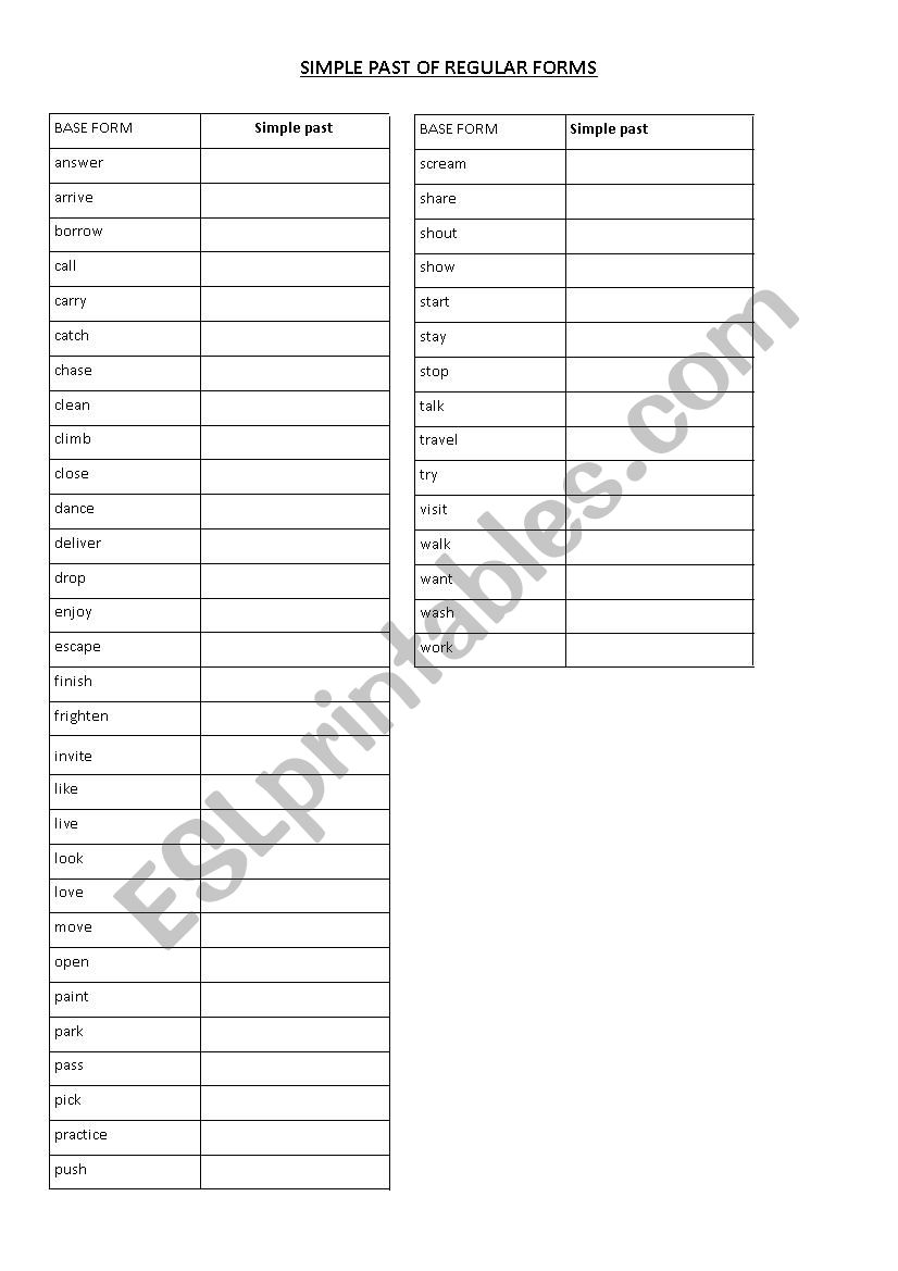 REGULAR VERBS worksheet