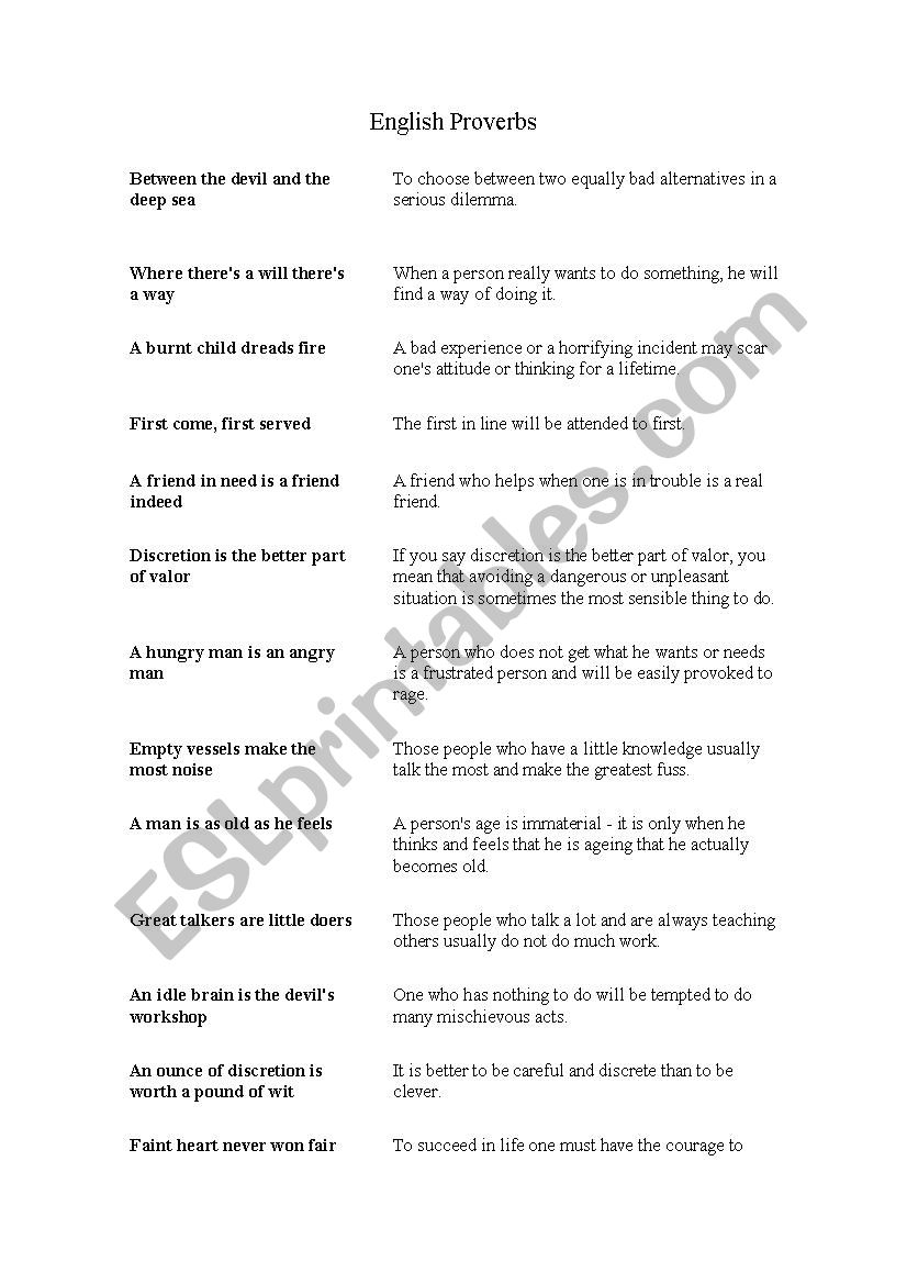 English Proverbs worksheet