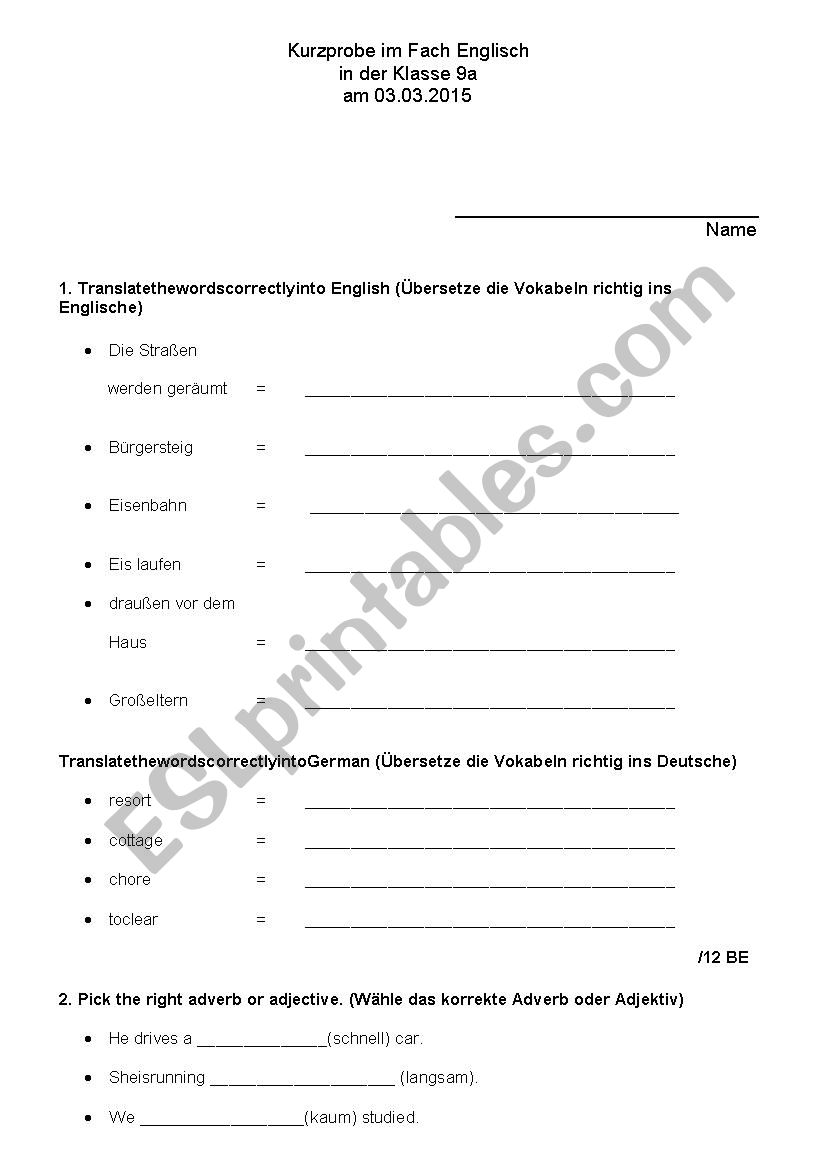 Short Exam Simple Past worksheet