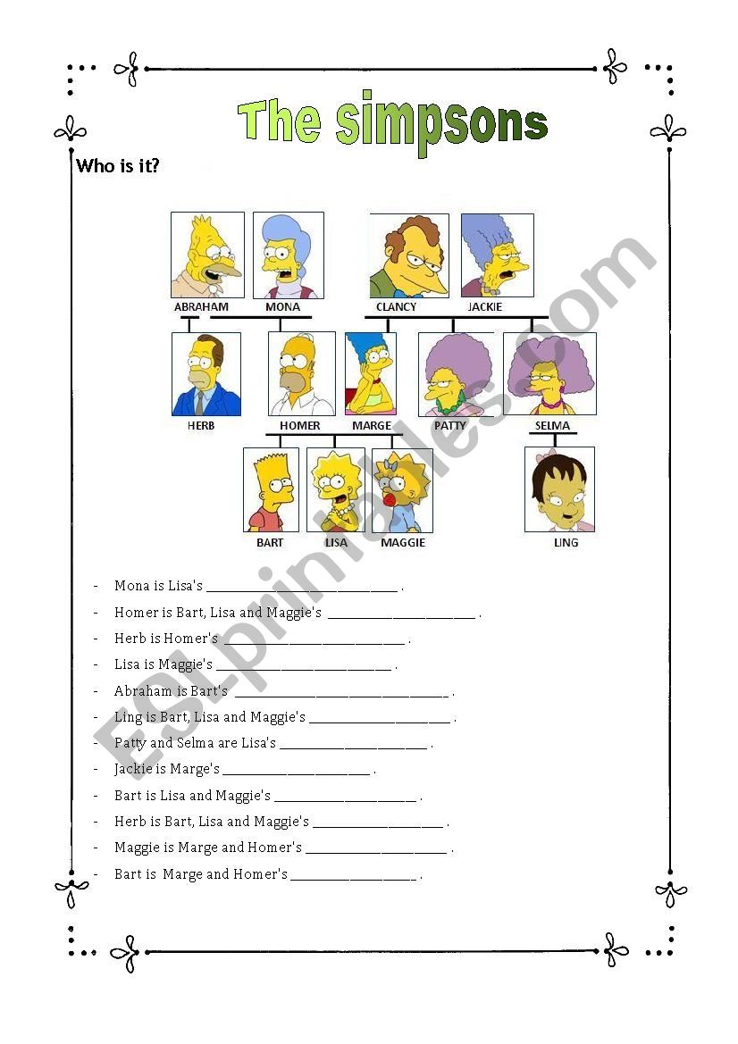la famille Simpsons worksheet