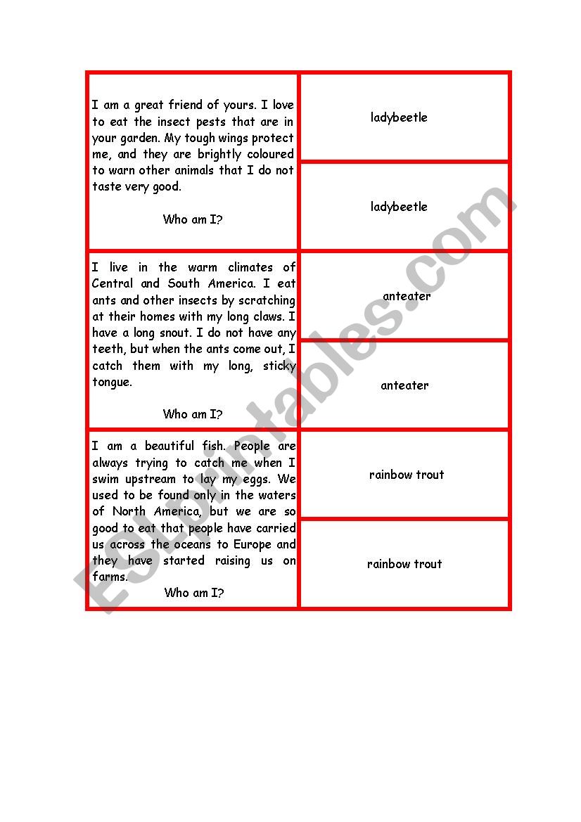 Who Am I? Zoology Game - ESL worksheet by findheleng