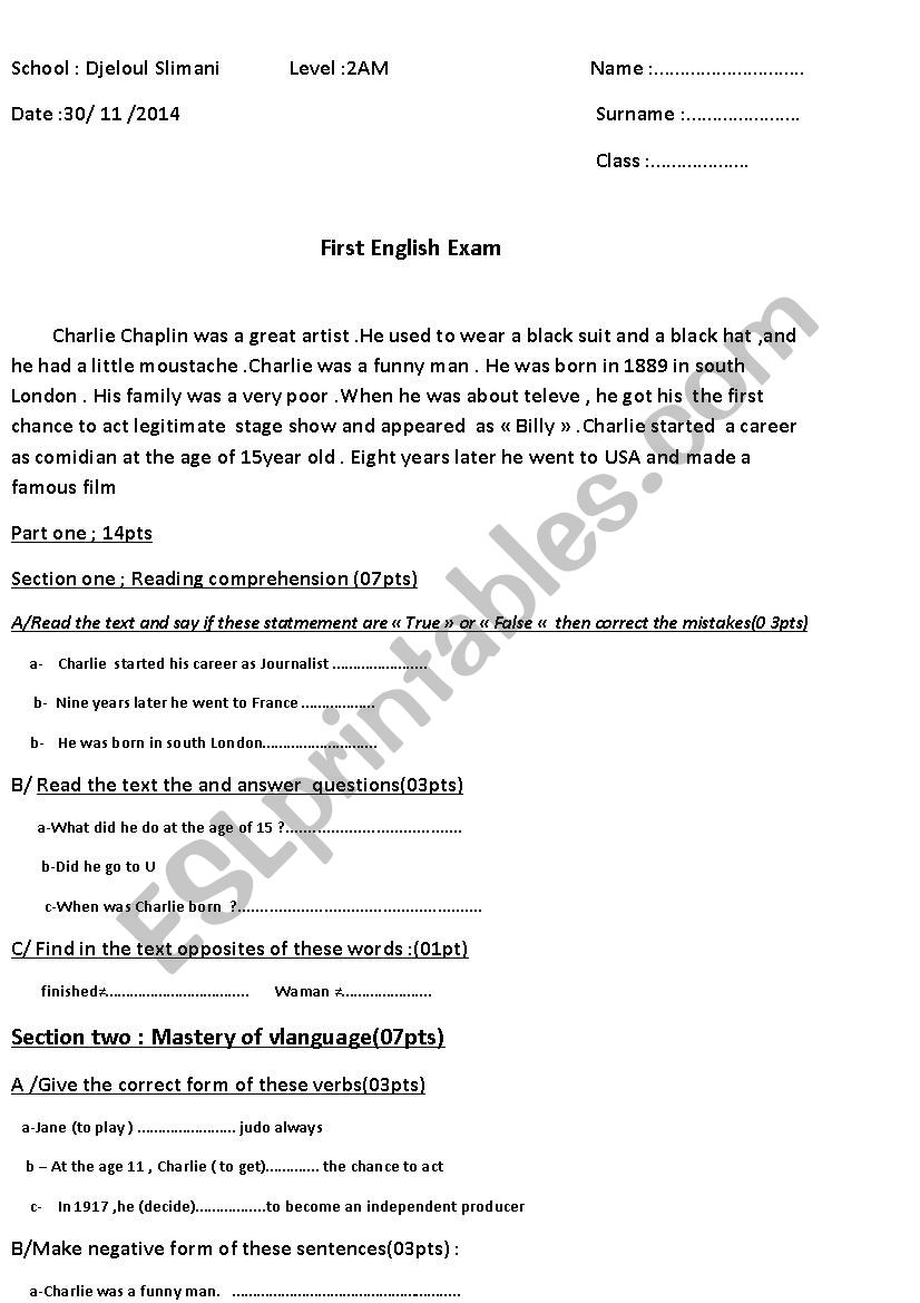   Charlie Chaplin  worksheet