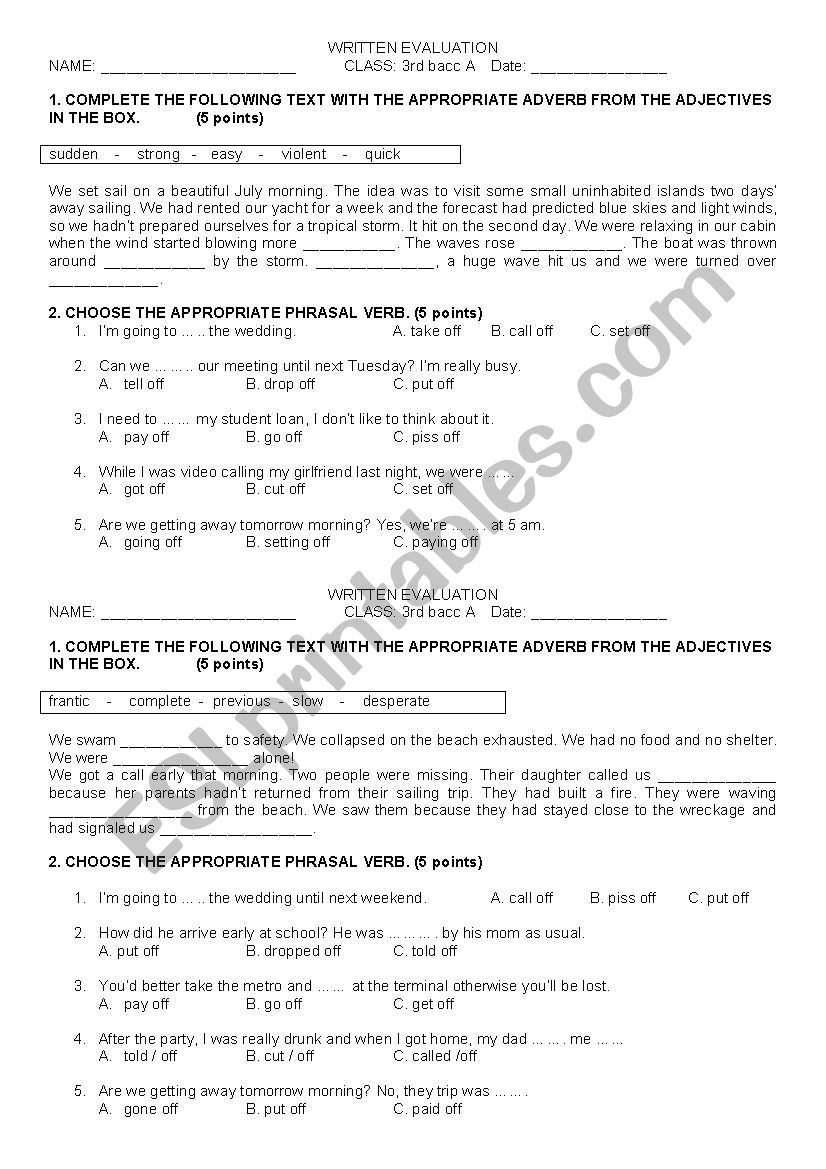 PHRASAL VERBS WITH OFF AND ADVERBS OF MANNER