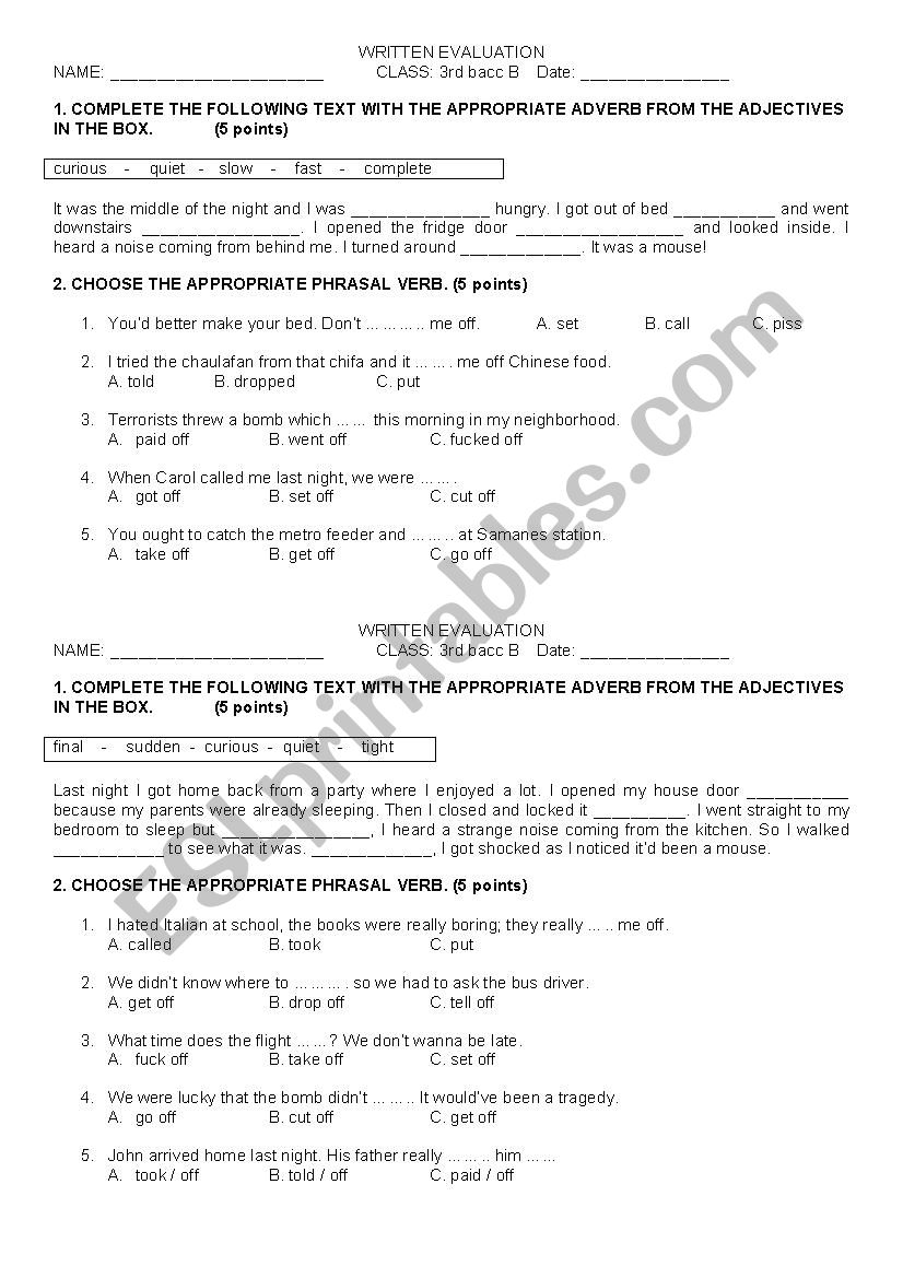 PHRASAL VERBS WITH OFF AND ADVERBS OF MANNER 2/3