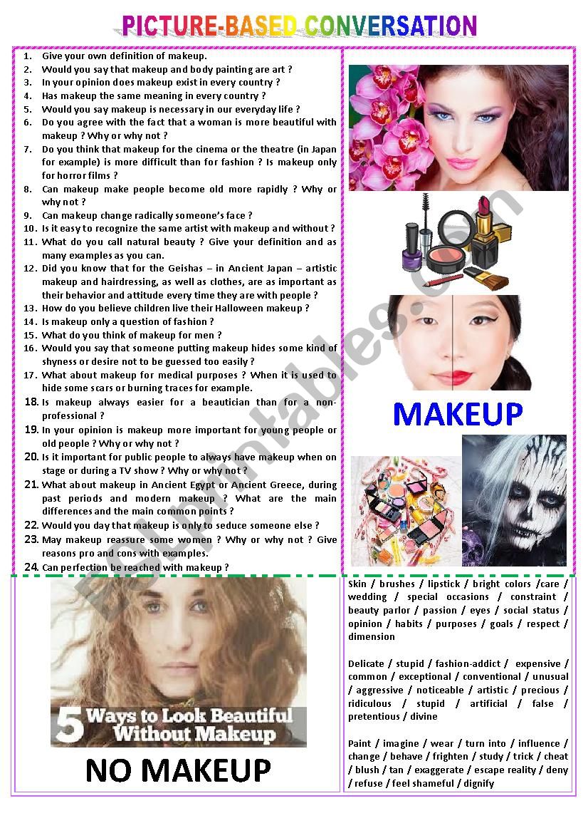 picture-based conversation : topic 83 - Makeup vs No Makeup