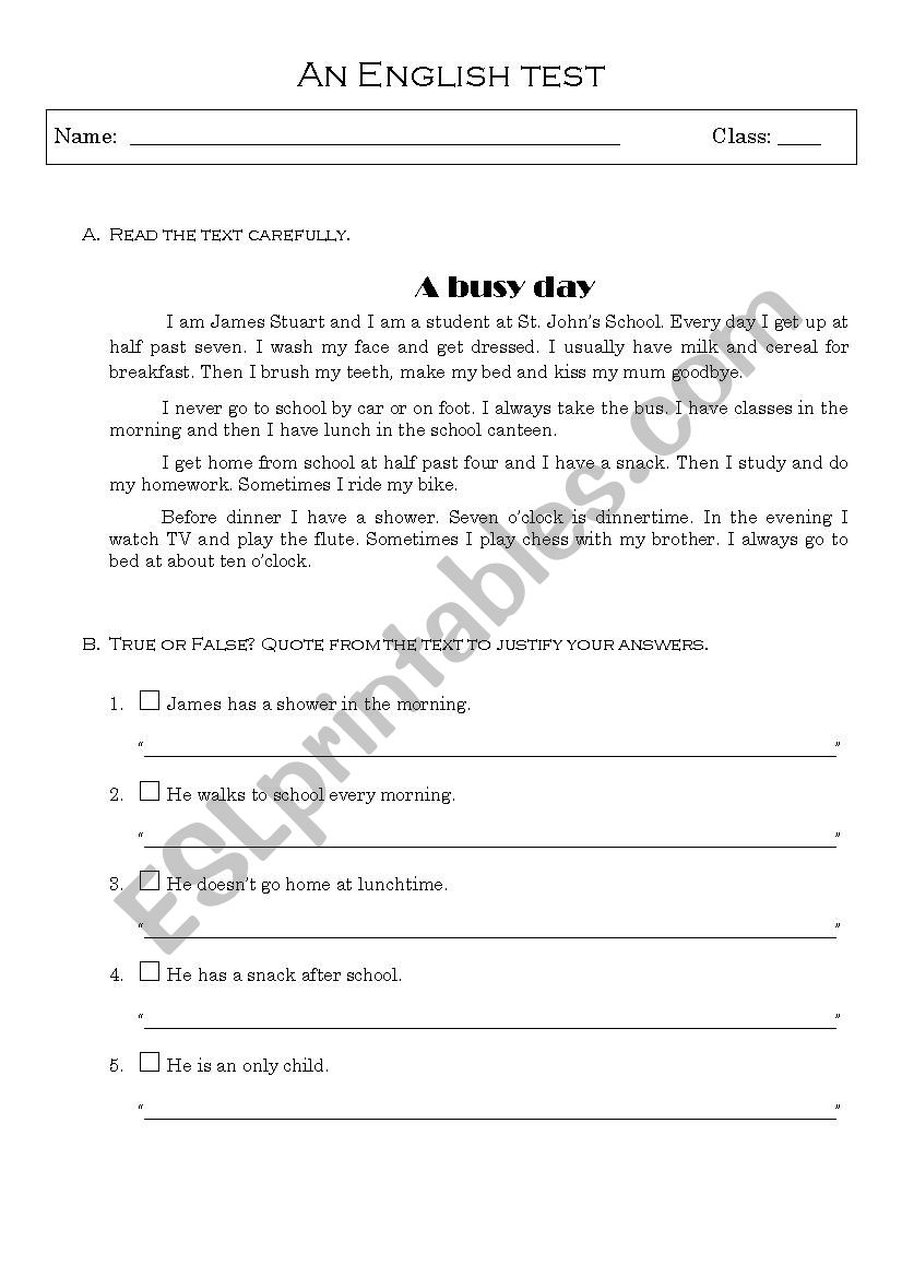 A busy day worksheet