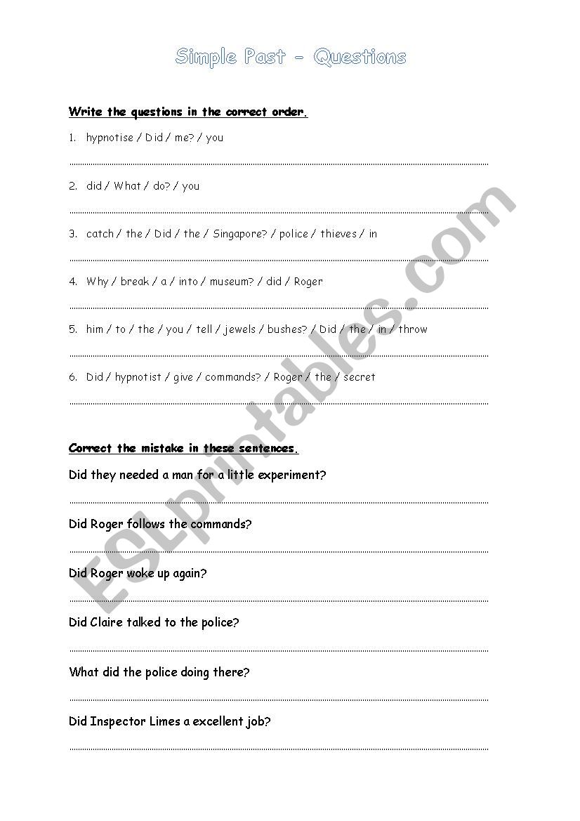 Questions - Past simple worksheet