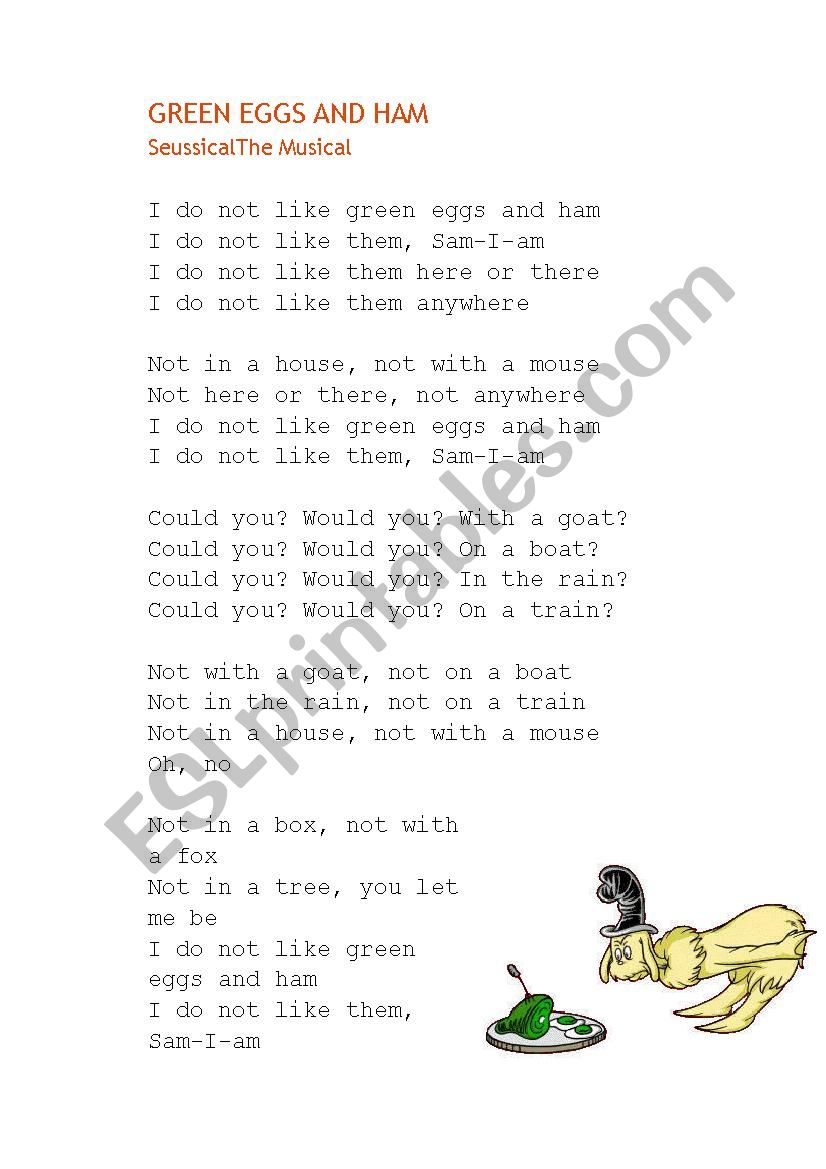 GREEN EGGS AND HAM MUSICAL LYRICS