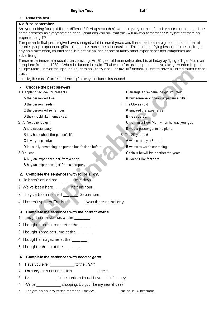 Present Perfect  worksheet