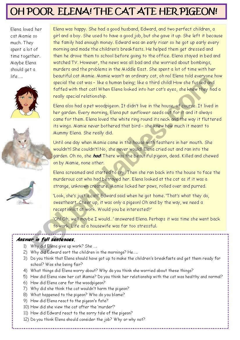 Elena and her cat. worksheet