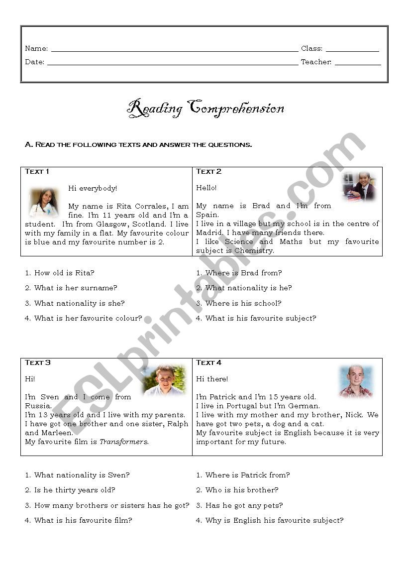 Personal information worksheet