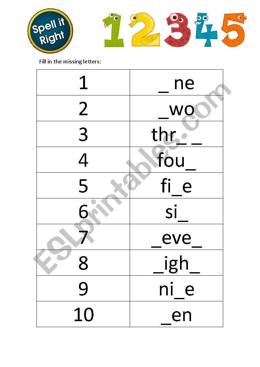 Numbers 1-10 worksheet