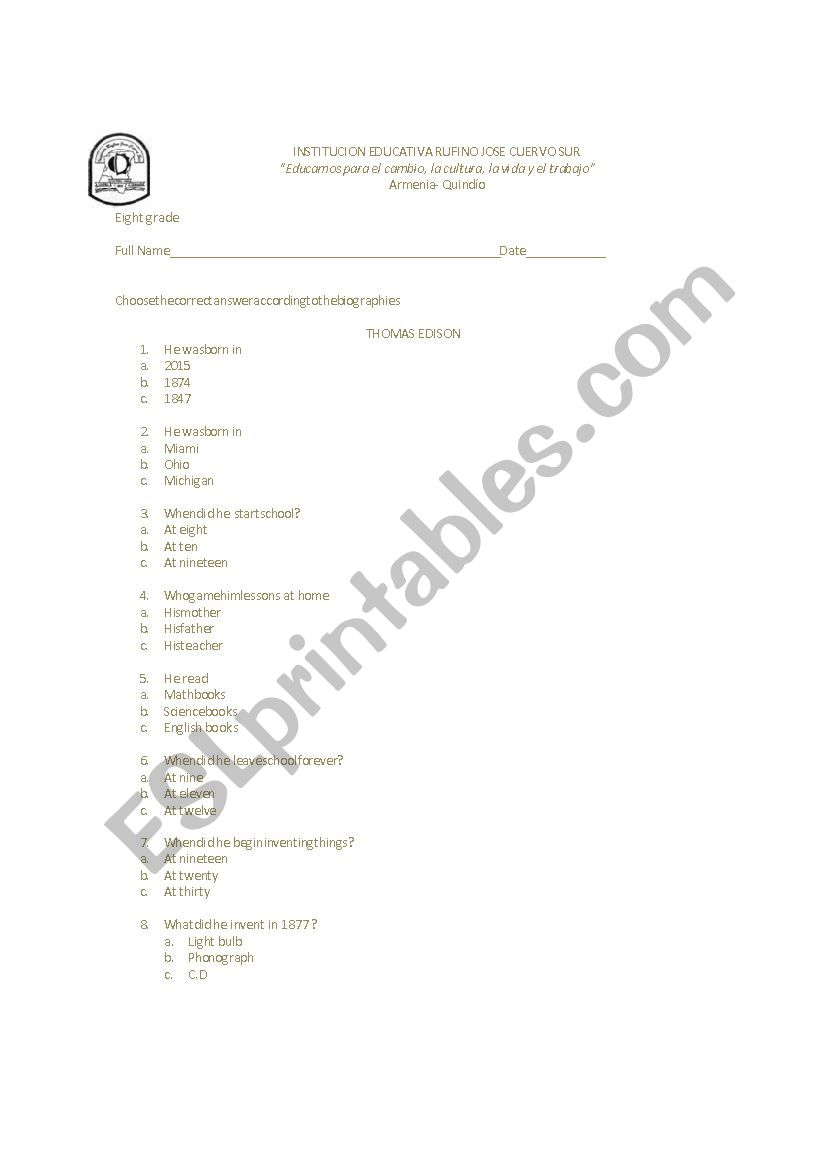 biographies.past tense worksheet