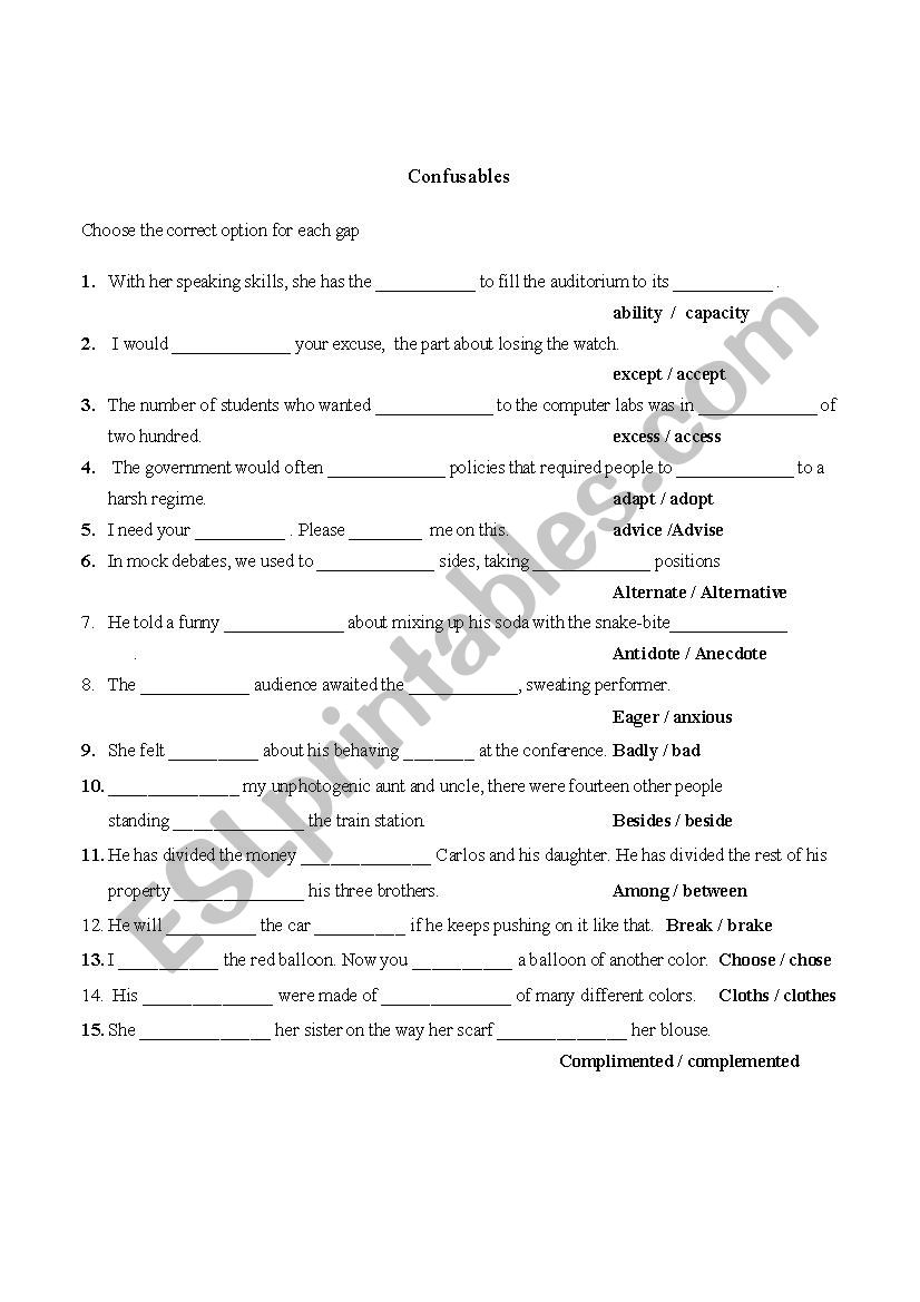 Confusables worksheet