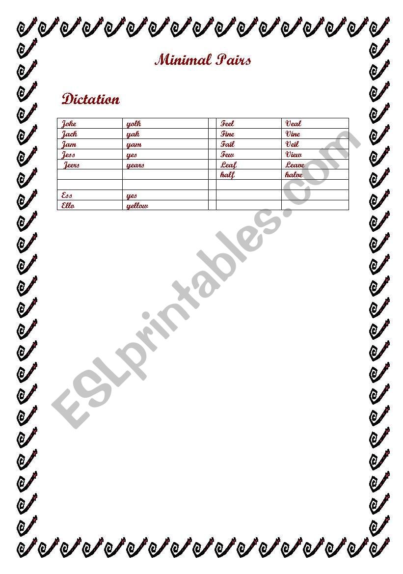 minimal pairs worksheet