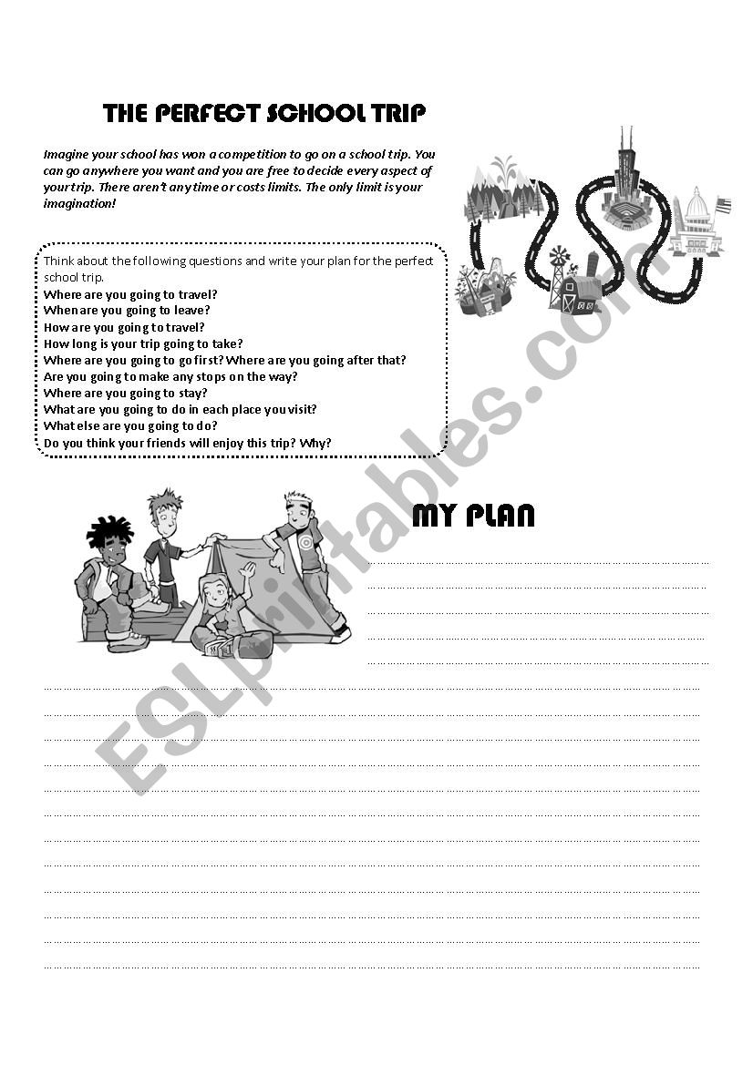 School Trip Writing prompt worksheet