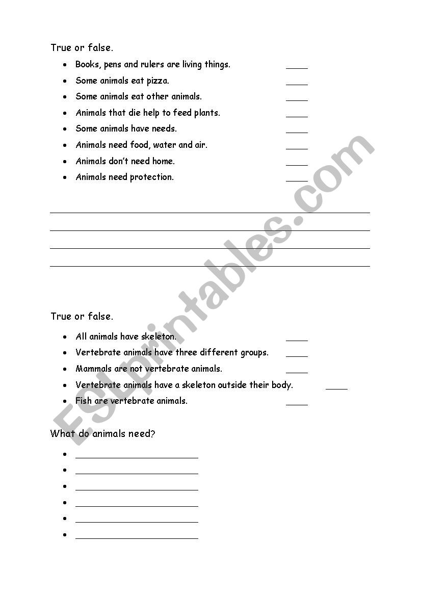 Animals worksheet