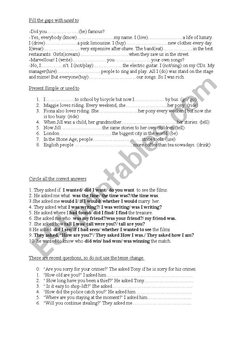 used to/tenses worksheet