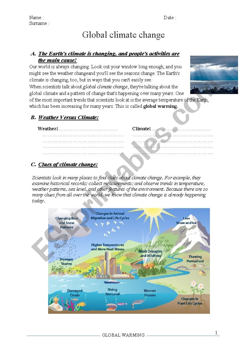 Global warming worksheet