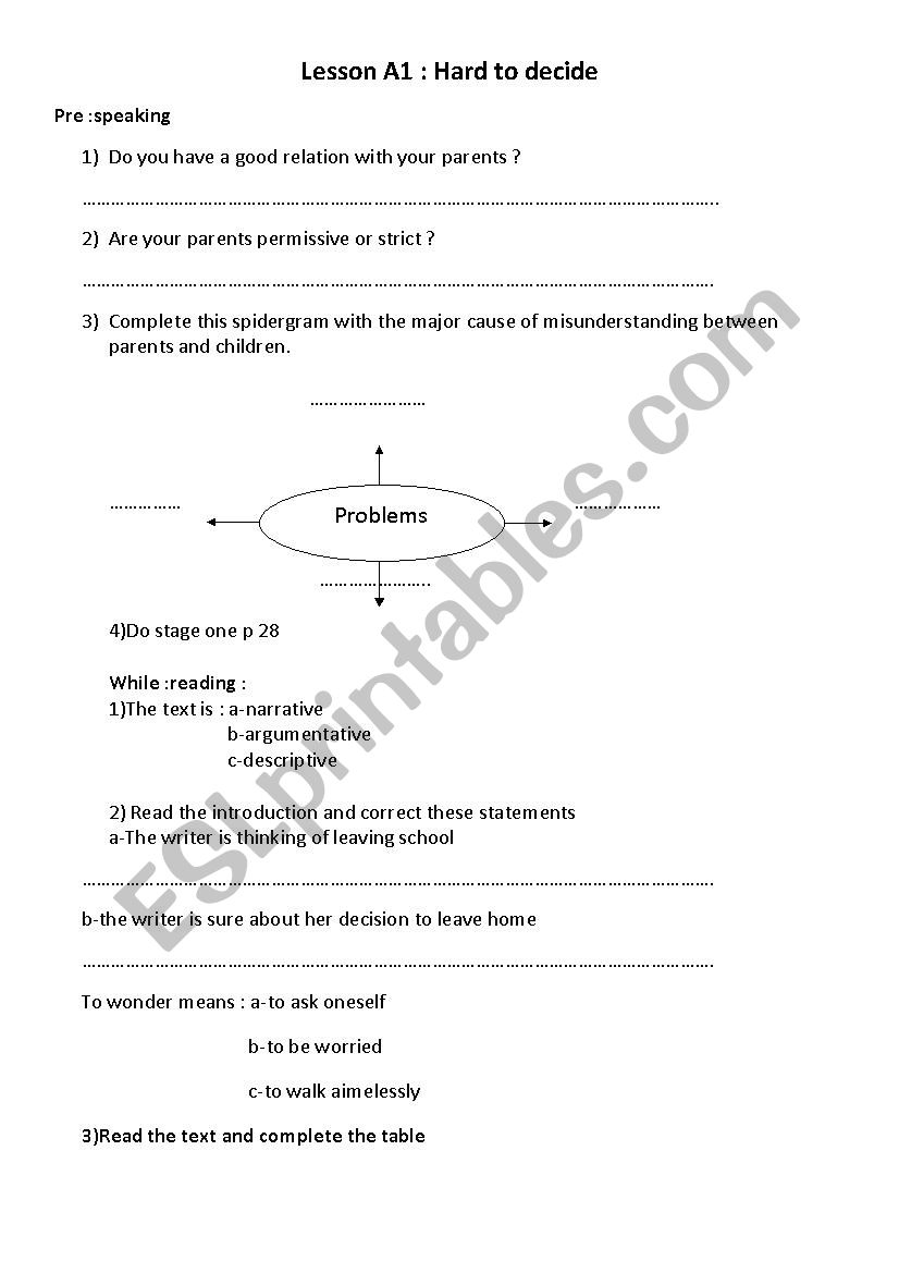 Hard o Decide worksheet