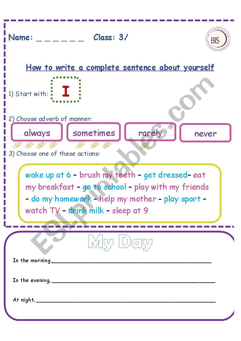 Daily routine worksheet