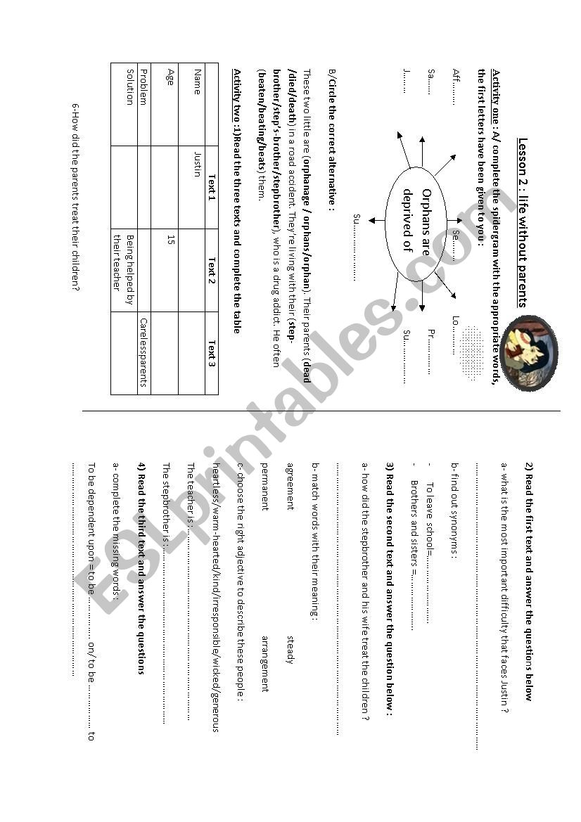 life without parents worksheet