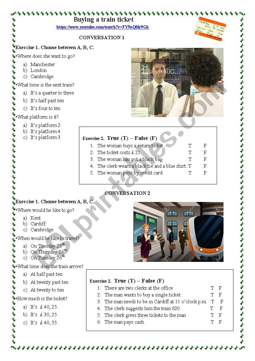 Buying a train ticket worksheet