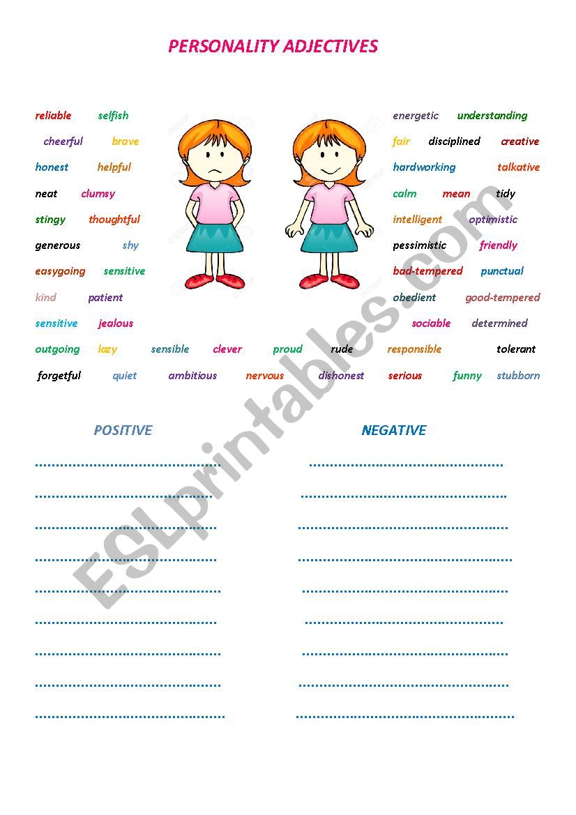 personality adjectives worksheet