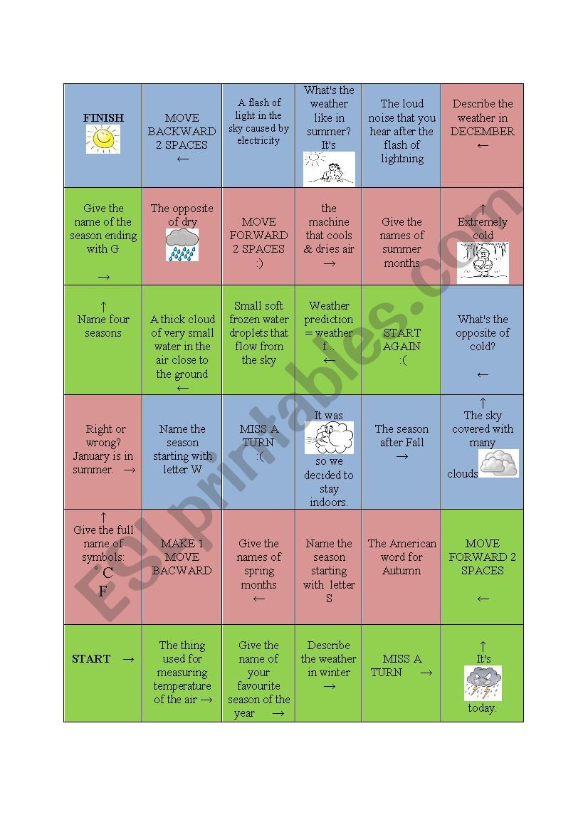 WEATHER board game worksheet