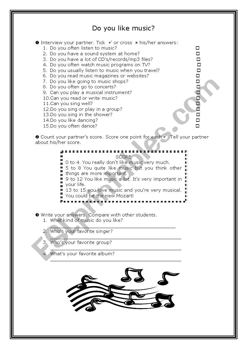 Music Survey worksheet