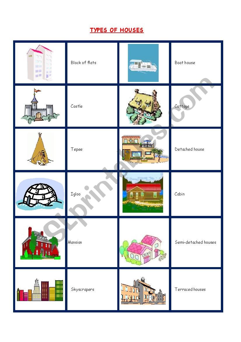 TYPES OF HOUSES worksheet