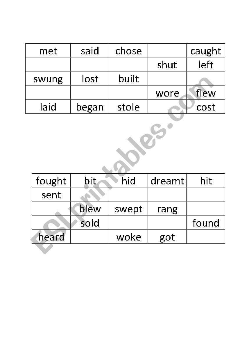 irregulars worksheet