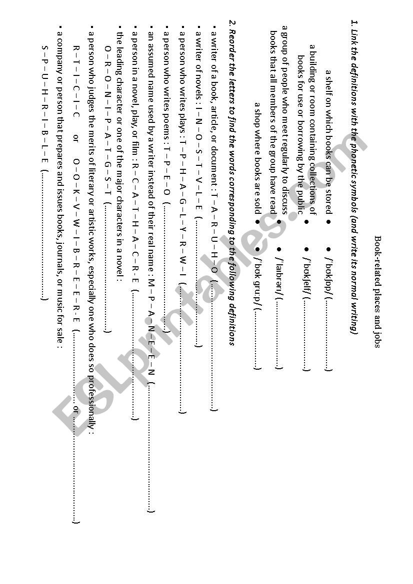 Vocabulary : books 1 worksheet