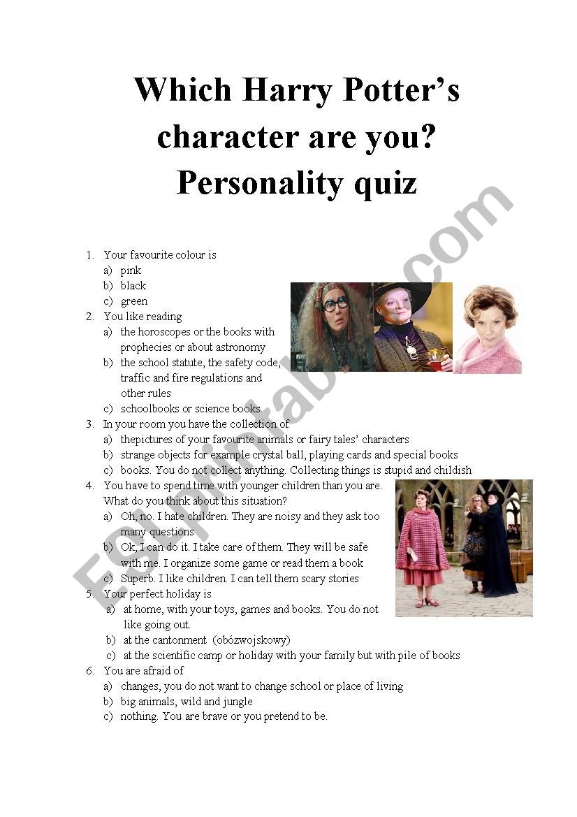 Which Harry Potters character are you? Personality quiz 4