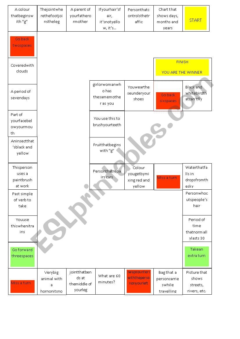 board game definitions worksheet