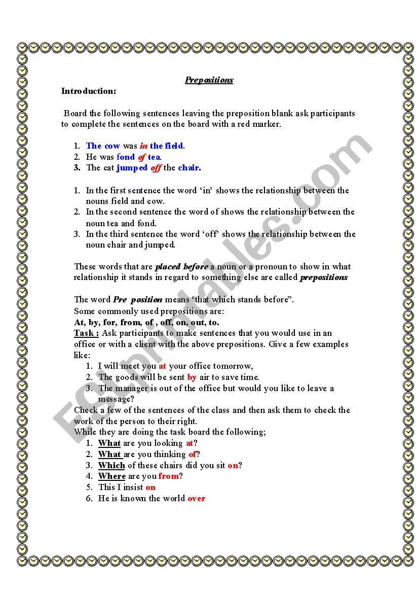 prepositions worksheet