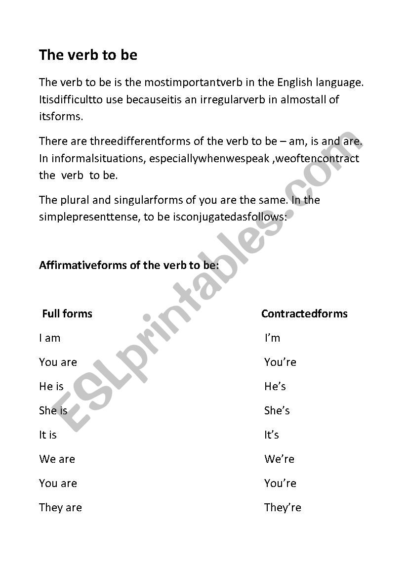 The verb to be worksheet