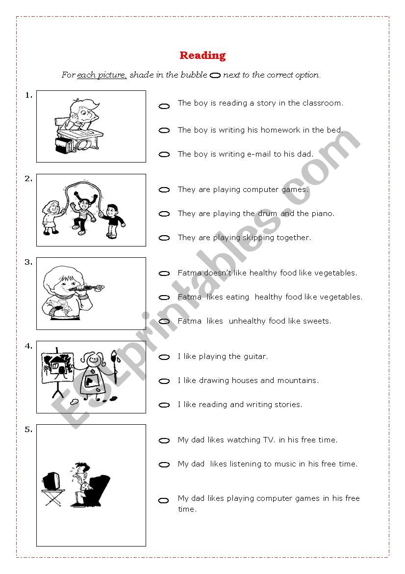 reading worksheet