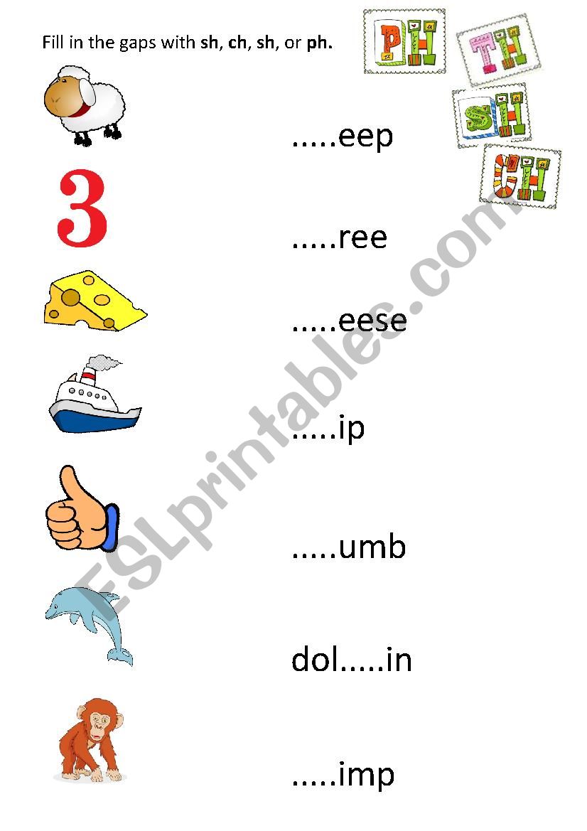 Sh, ch, th, ph blends worksheet