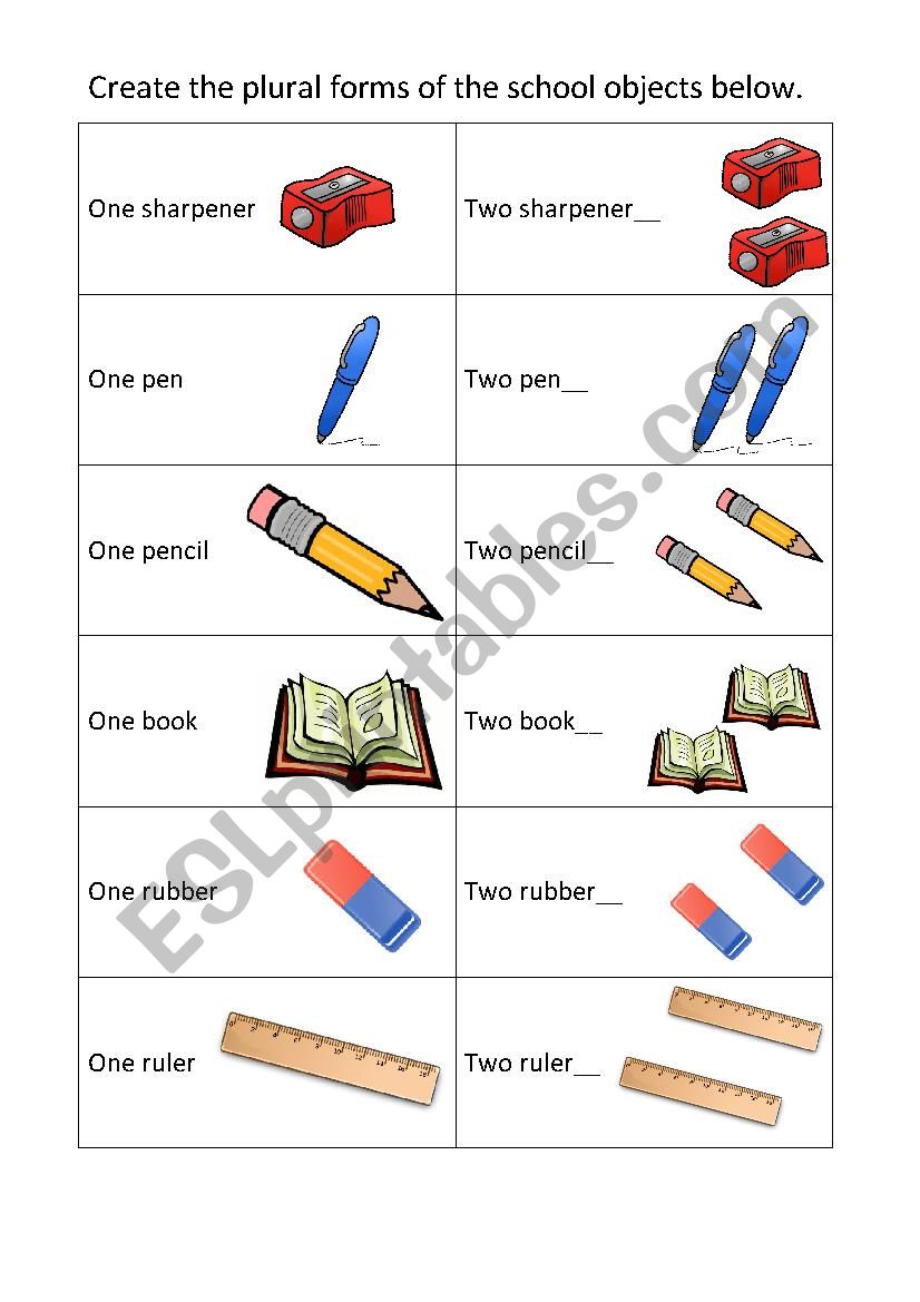 Singular/plural? School objects