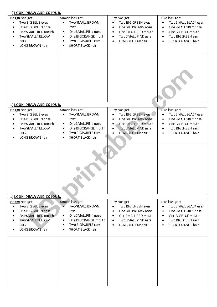 Parts of the body worksheet