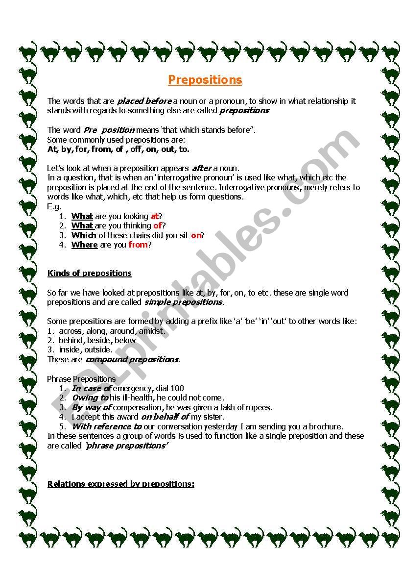 prepositions worksheet