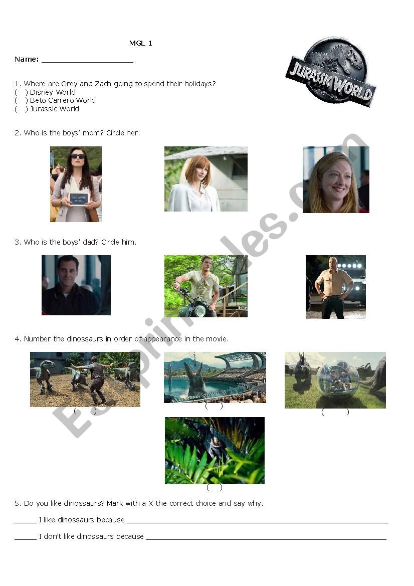 Jurassic World Movie Worksheet