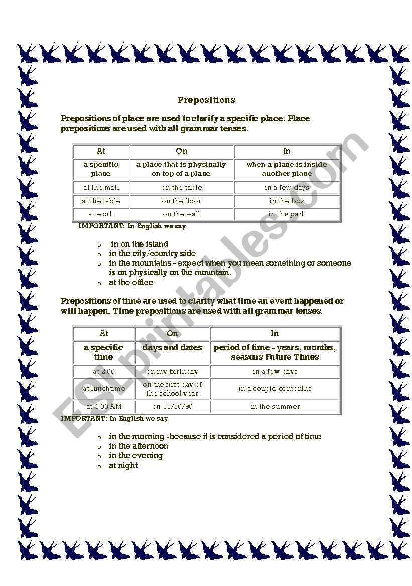 prepositions worksheet