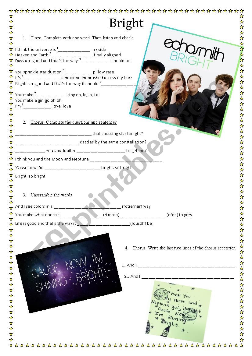 Bright by Echosmith worksheet