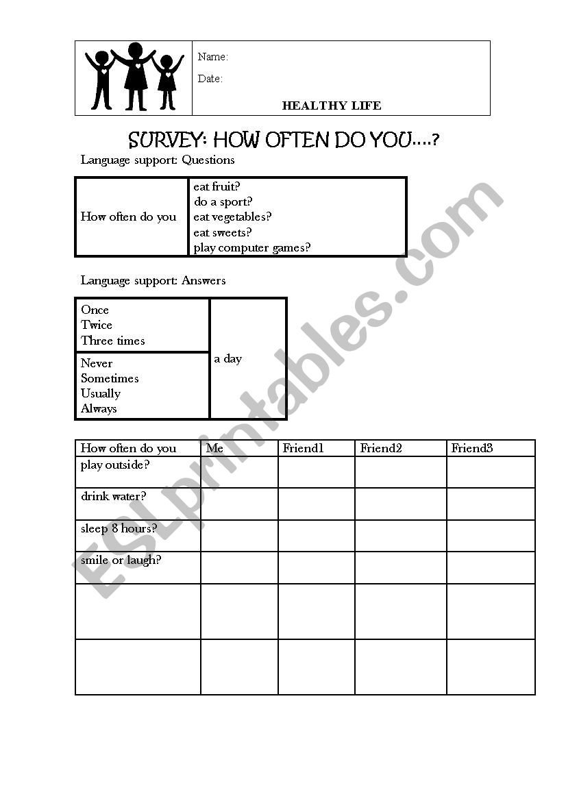 How often do you...? worksheet