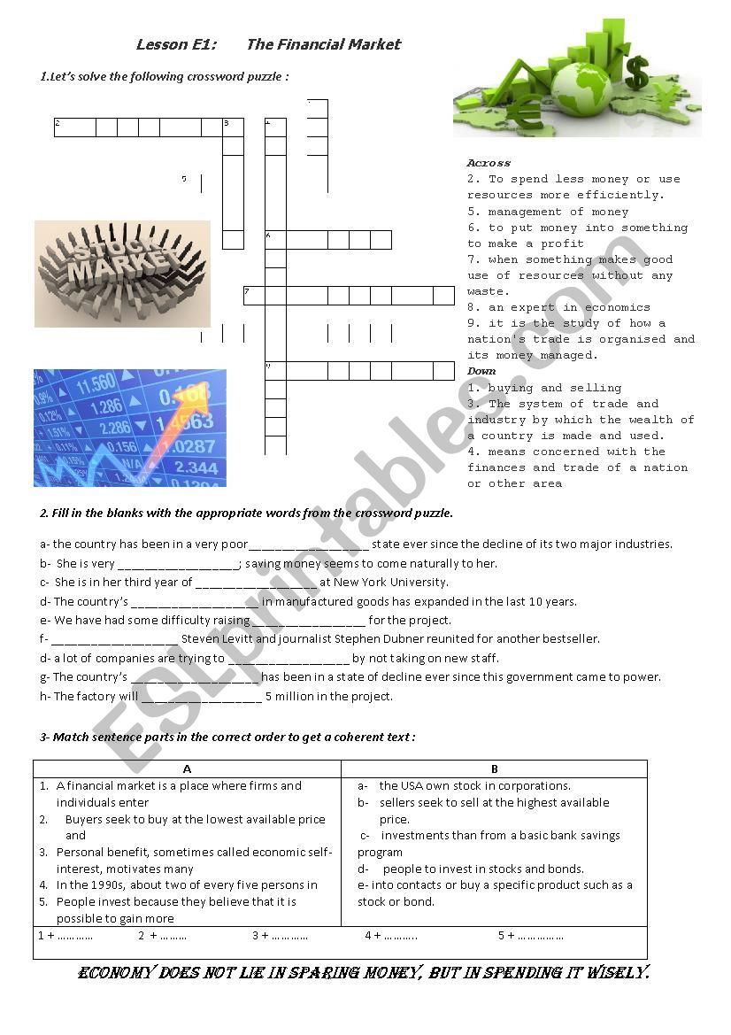 the financial market worksheet