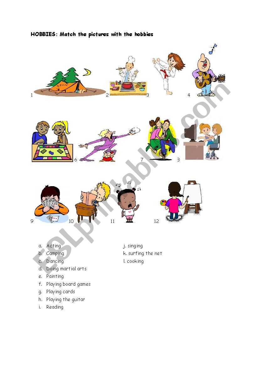 HOBBIES worksheet