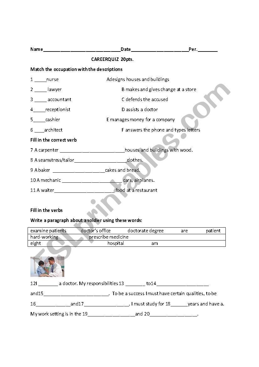 Career quiz worksheet