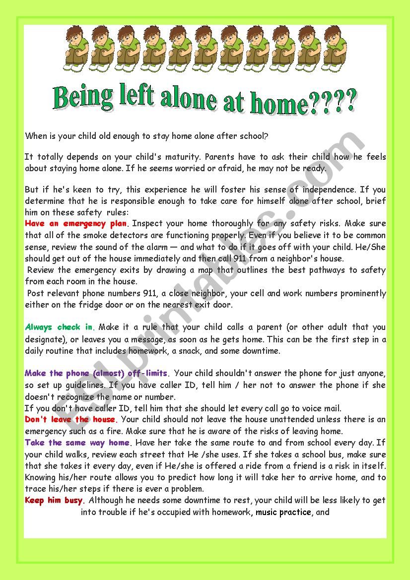 Being left alone at home??? worksheet
